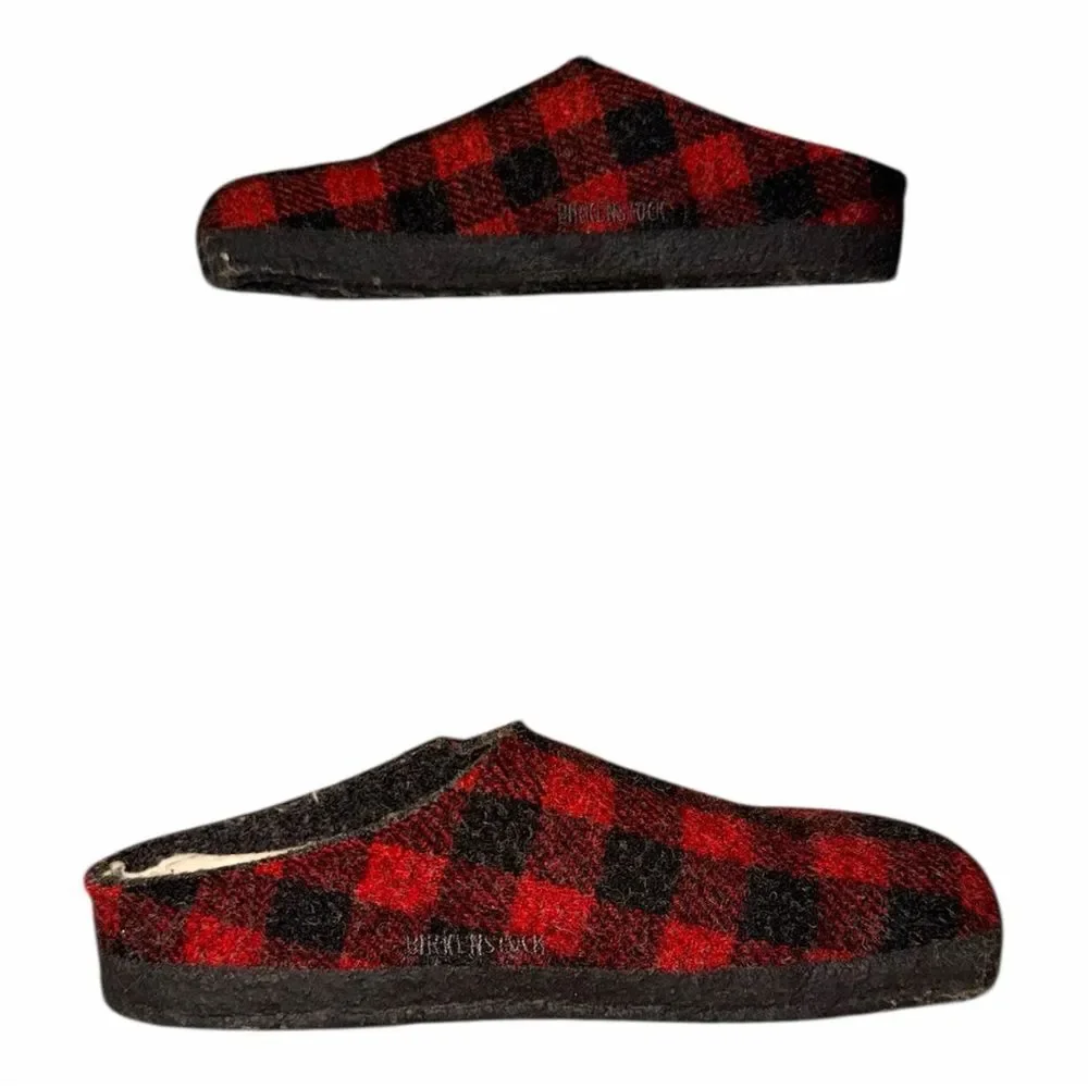 Birkenstock Kids Zermatt Shearling Wool Plaid Tartan Red Clogs Slippers EU 33